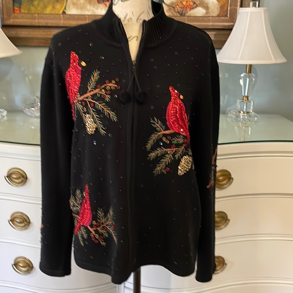 2004 Heirloom Collection Christmas/Winter Beaded Cardigan - Picture 1 of 10